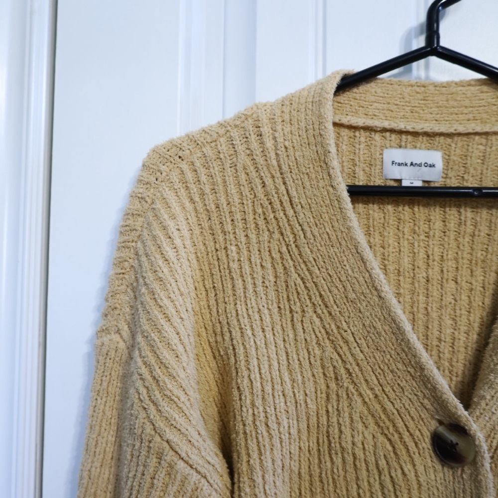 Frank and Oak Womens Beige Cropped Tortiseshell Button Cardigan Size Medium - Picture 4 of 10